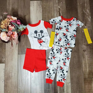 NWT Mickey Mouse Baby Boy T-Shirt, Short, and Pants Pajama Set, 4-Piece, Size 9M